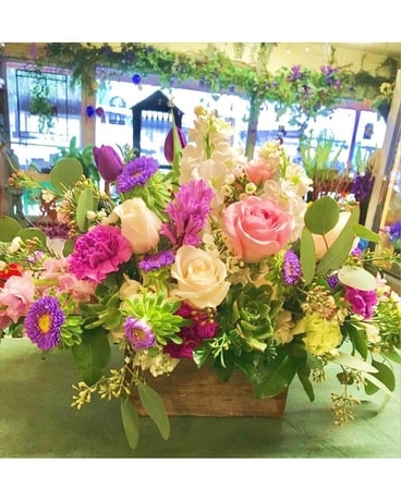 Color Pop Wooden Box Flower Arrangement
