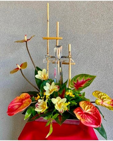 Artificial Arrangement Elegant Cross in Tropics Flower Arrangement