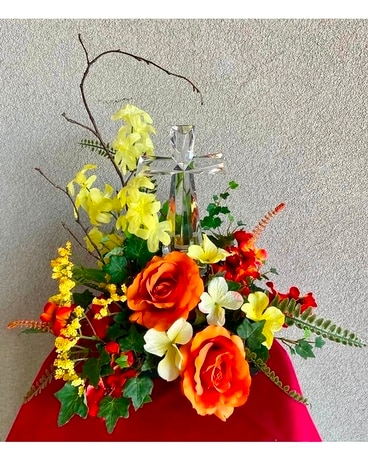 Artificial Arrangement Cross and Roses Flower Arrangement