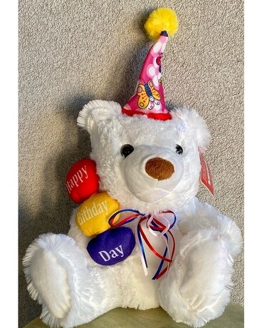 Adorable Happy Birthday Bear Flower Arrangement