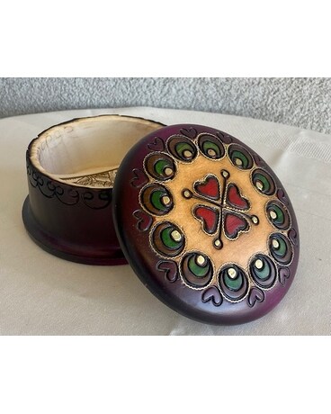 Circular Red Hearts Jewelry Box Flower Arrangement
