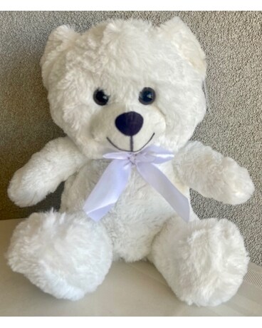 Precious White Plush Bear Flower Arrangement