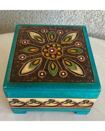 Teal Handmade Jewelry Box Flower Arrangement