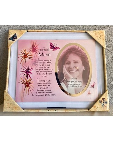Celebrating Mom Photo Frame Flower Arrangement
