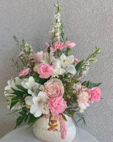 Bouncing Baby Girl Bootie Bouquet Flower Arrangement