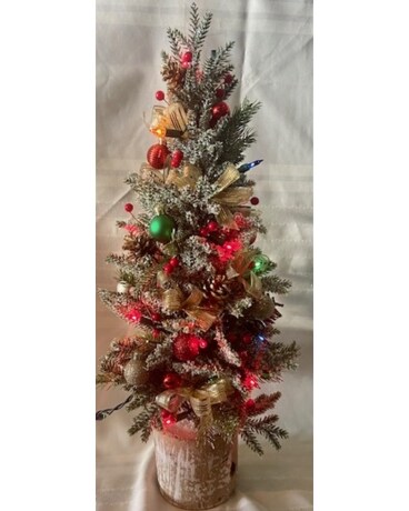 Vibrant Frosted Snow Christmas Tree Flower Arrangement