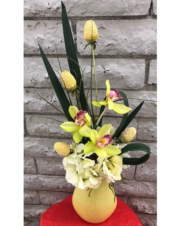 ARTIFICIAL ARRANGEMENT Cymbidium Orchid Delight Flower Arrangement
