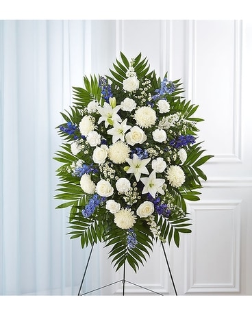 Blue White Sympathy Standing Spray Blue White Sympathy Standing Spray