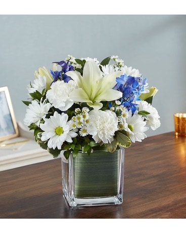Healing Tears Blue White In Palm Coast Fl Garden Of Eden Healing Tears Blue White Flower Arrangement