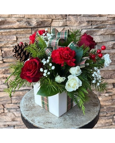 Holiday Present Flower Arrangement