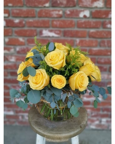 Elegant Yellow Rose Bowl Flower Arrangement
