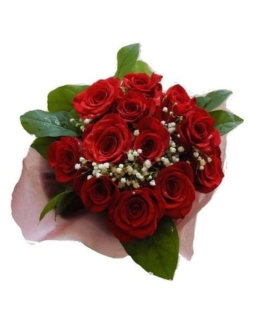 One Dozen Rose Wrapped Flower Arrangement