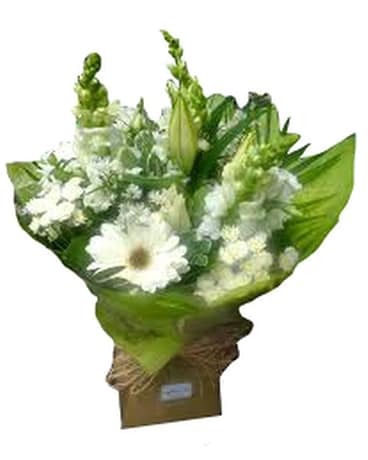 White in Burlap Flower Arrangement