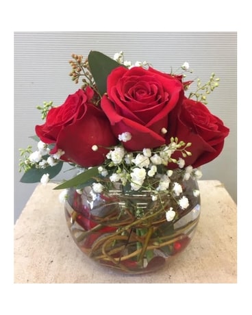Triple Rose Bowl Flower Arrangement