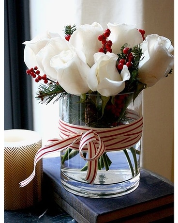 Winter Holiday Rose Flower Arrangement