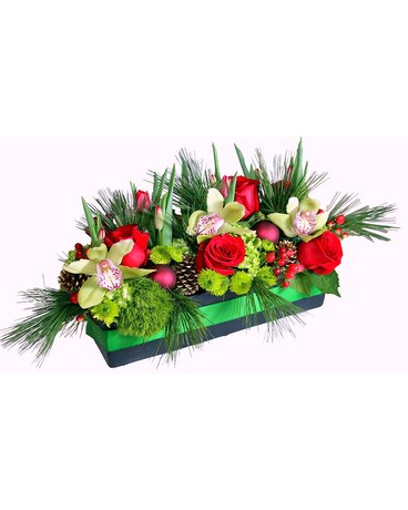 Christmas Cheer Centerpiece Flower Arrangement