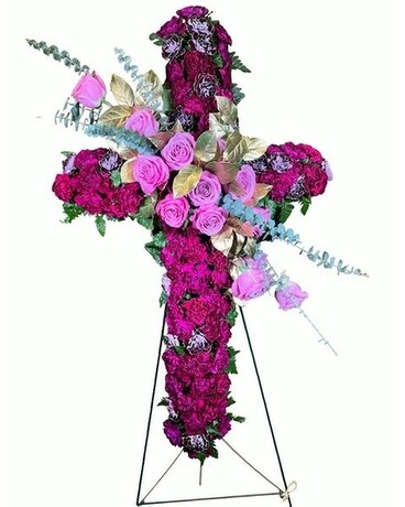 Purple Devotion Cross Flower Arrangement