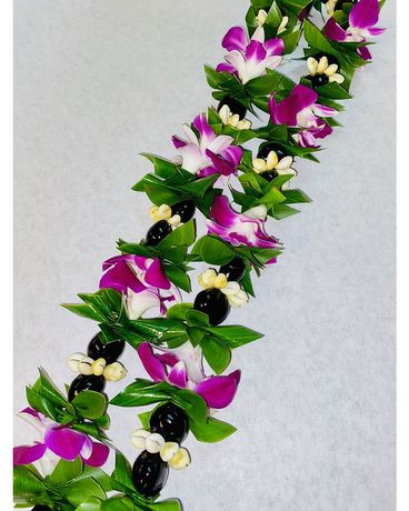 Kukui Nut, Ti-leaf, Shell w/ Purple Orchid Spacers Custom product
