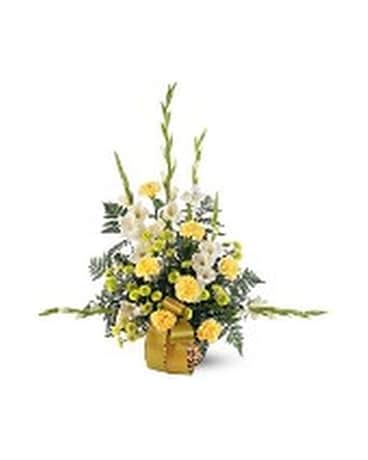 Vibrant Yellow Basket Funeral Arrangement