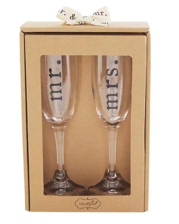 Mr. & Mrs. Champagne Flute Set Flower Arrangement