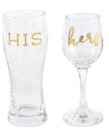 His & Hers Beer Wine Glasses Set Flower Arrangement