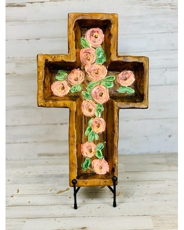 Mauve Flowers & Greens Cross - Large Gifts