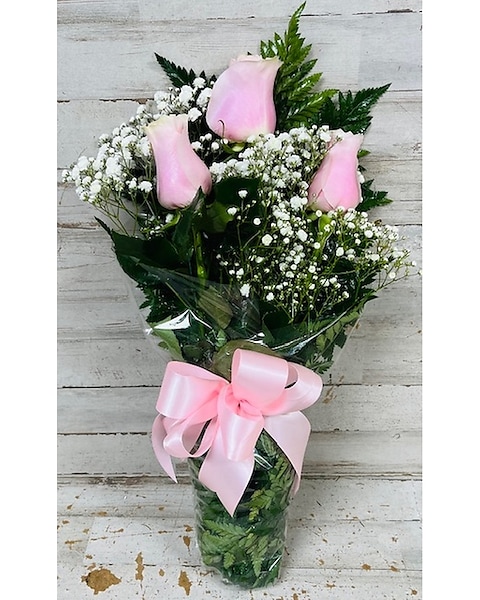 Three Roses with Greenery Bouquet