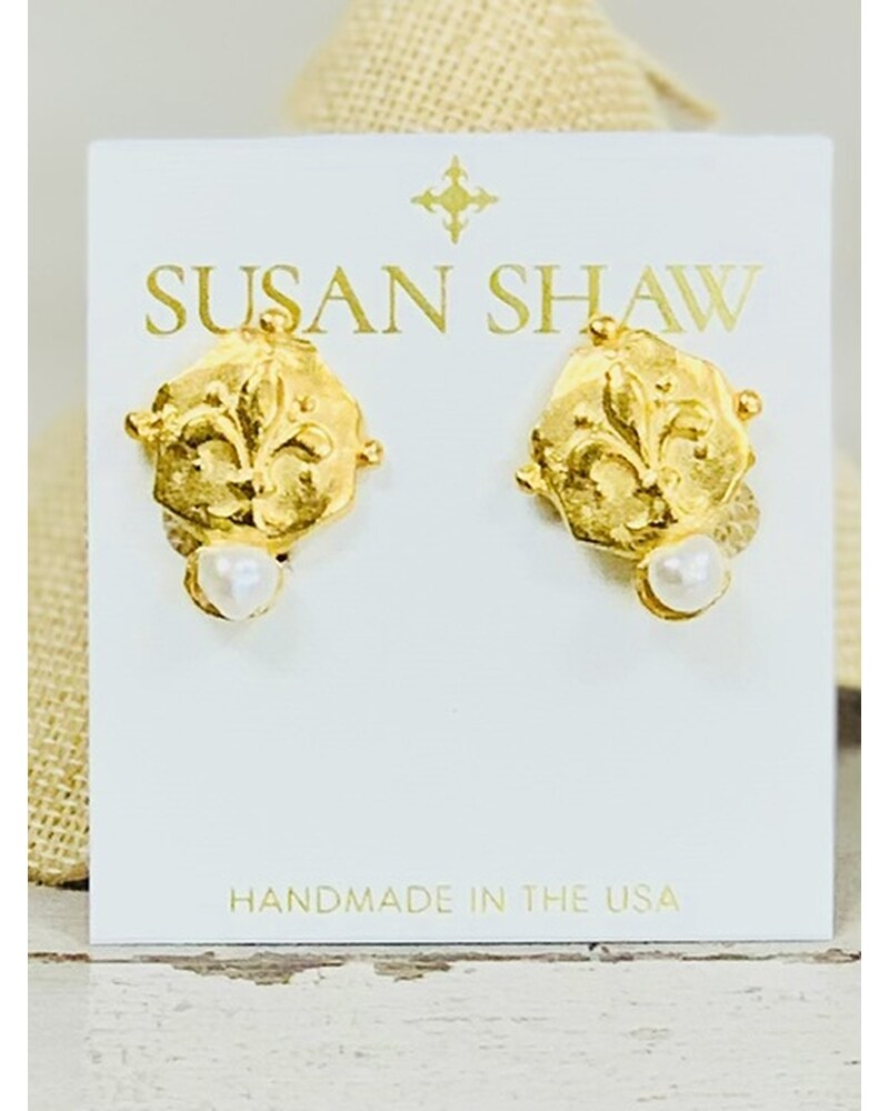 Susan Shaw authentic white and gold druzy earrings