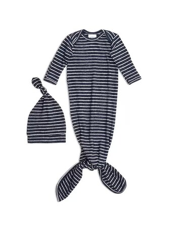 Navy Stripe 0-3 months snuggle knit gown + hat set Custom product