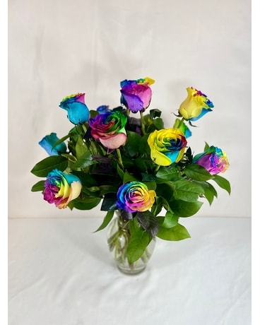 Rainbow Roses Flower Arrangement