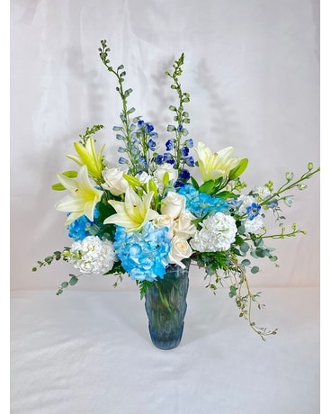 Crystal Blue Flower Arrangement