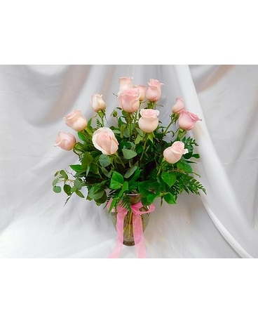 One Dozen Pink Roses Flower Arrangement