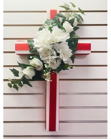 Silk Sympathy Cross Standing Spray Funeral Arrangement