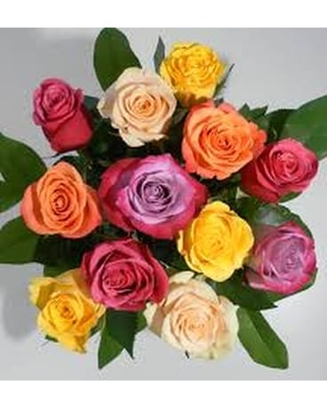 One Dozen Mixed Colored Roses Flower Arrangement