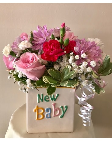 New Baby Girl Block Flower Arrangement