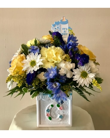 Baby Boy Block Flower Arrangement