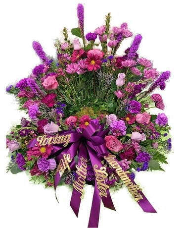 Assorted Purple Mix Urn Riser Funeral Arrangement