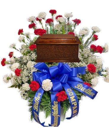 Carnation Urn Riser Funeral Arrangement