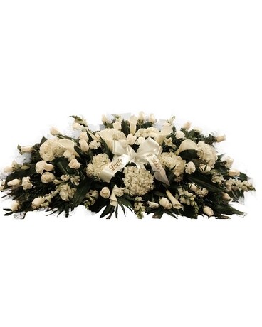 Peace & Serenity Casket Spray- White Funeral Casket Spray Flowers