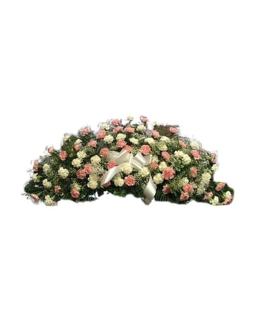 Pink & White Carnation Casket Spray Funeral Casket Spray Flowers