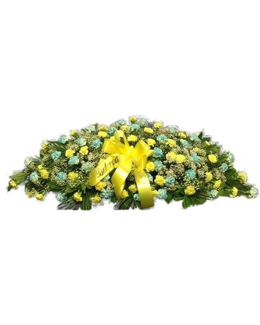 Blue & Yellow Carnation Casket Spray Funeral Casket Spray Flowers