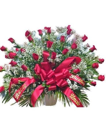 Red Roses Traditional Basket Funeral Arrangement