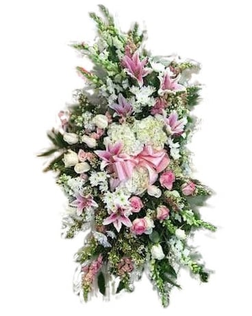 Premium Pink & White Standing Spray Funeral Arrangement