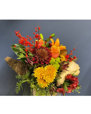Festive Cornucopia Flower Arrangement