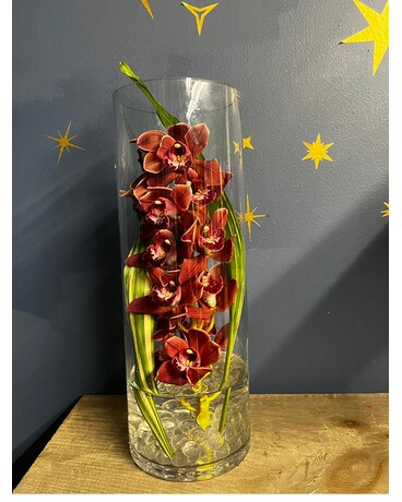 Orchids under Glass Flower Arrangement