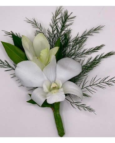 Classic White Orchid Boutonniere Flower Arrangement