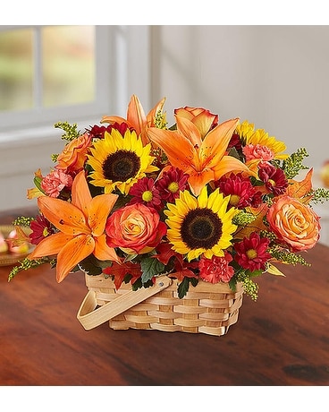 Fall for Sunflowers Basket Flower Arrangement