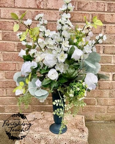 White Silk Cemetery Vase Sympathy Arrangement