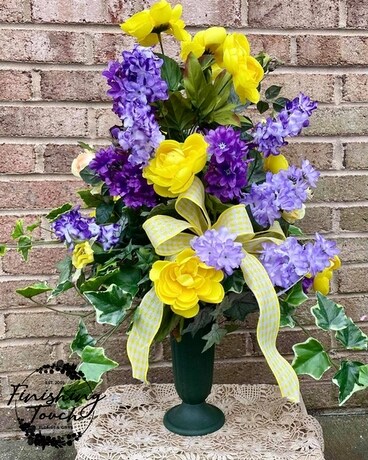Purple & Yellow Silk Cemetery Vase Specialty Arrangement