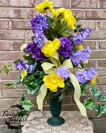 Purple & Yellow Silk Cemetery Vase Specialty Arrangement